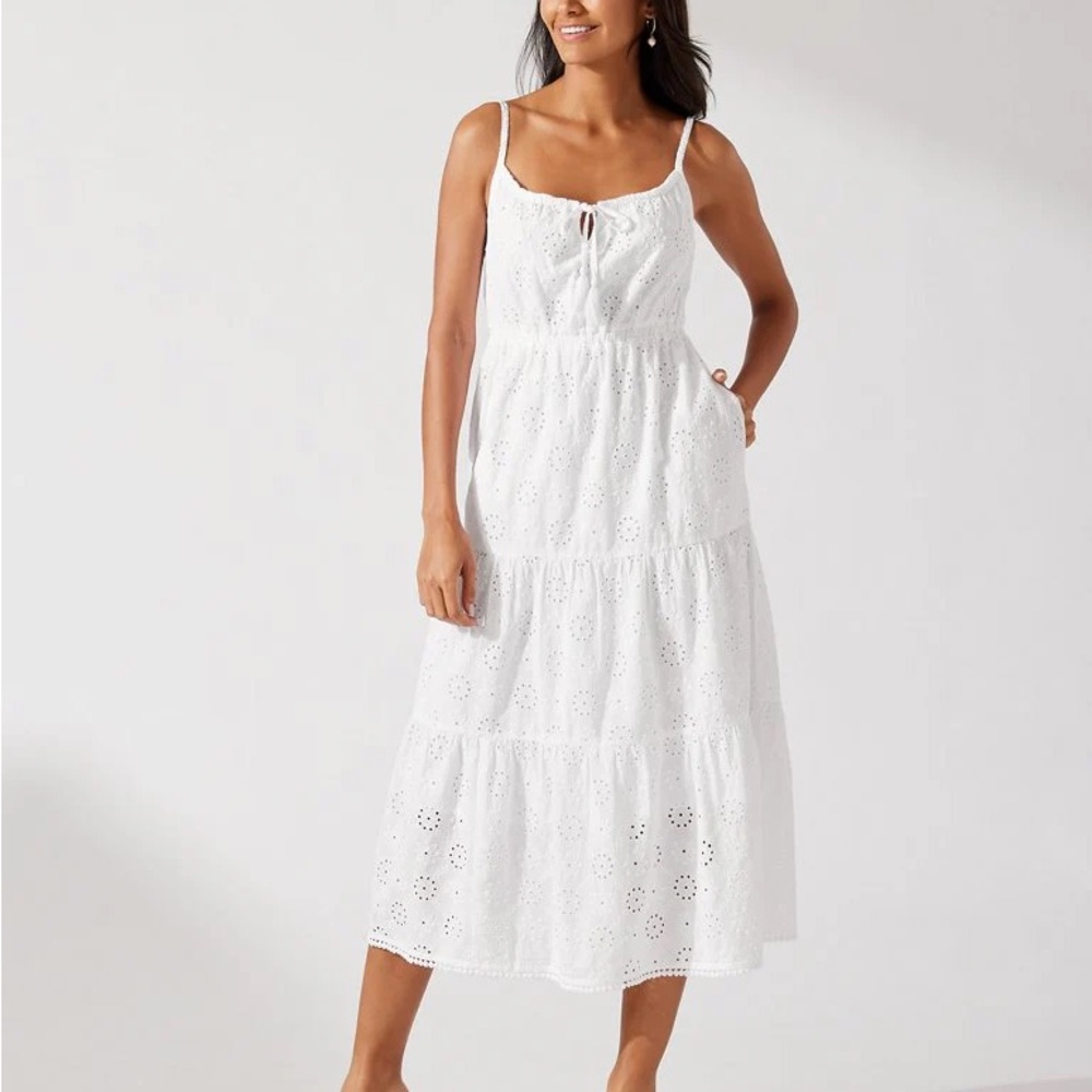 Tommy Bahama Harbour Eyelet Tiered Midi Dress XS